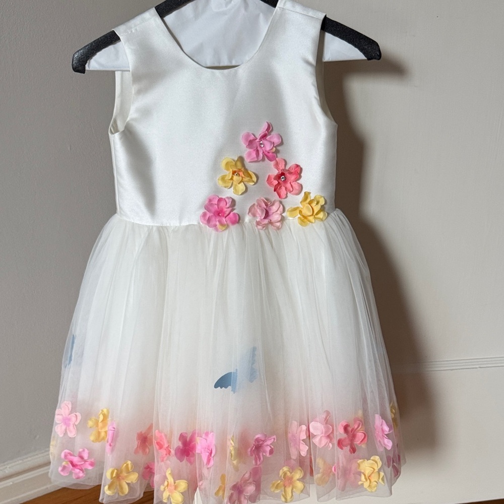 Floral White and Pink Kids Formal Dress